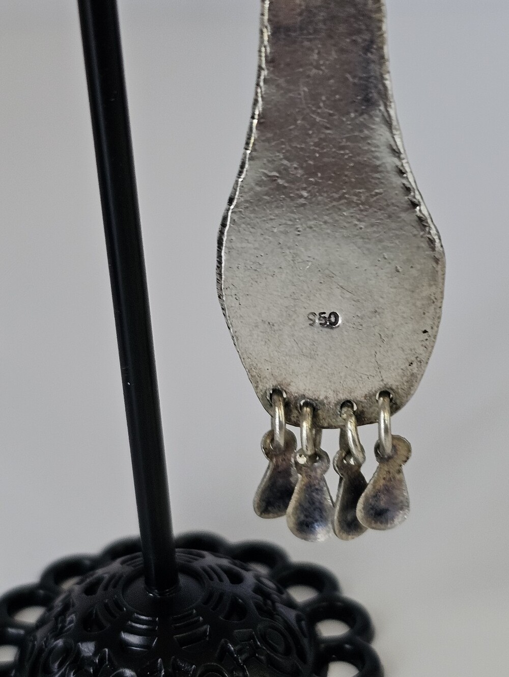 Vintage 950 Silver Turquoise Chandelier Earrings, Heavy 16g Artisan Handmade - Picture 2 of 8